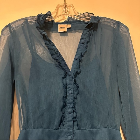 ASOS teal short romper sheer under layer size 4 - Picture 3 of 9